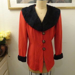 Vintage 90's Stella Red and Black Faux Fur Coat